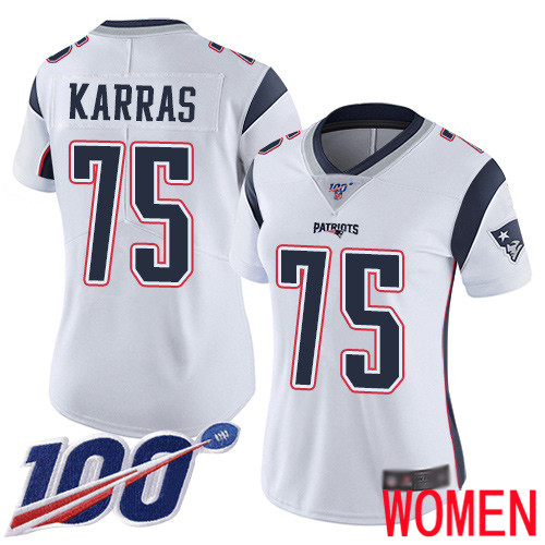 New England Patriots Football 75 Vapor Untouchable 100th Season Limited White Women Ted Karras Road NFL Jersey